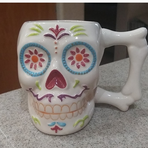 Sugar Skull Shaped Mug Dia De Los Muertos Cup- Day Of The Dead - Picture 1 of 6
